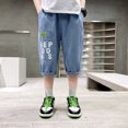 thumbnail image 4 of Gubotare Boys Bermuda Gradient Jeans Kids Vintage Elastic High Waist Washed Distressed Denim Shorts Teen Casual Y2k Jorts 5T 6T (Blue,5-6 Years), 4 of 6