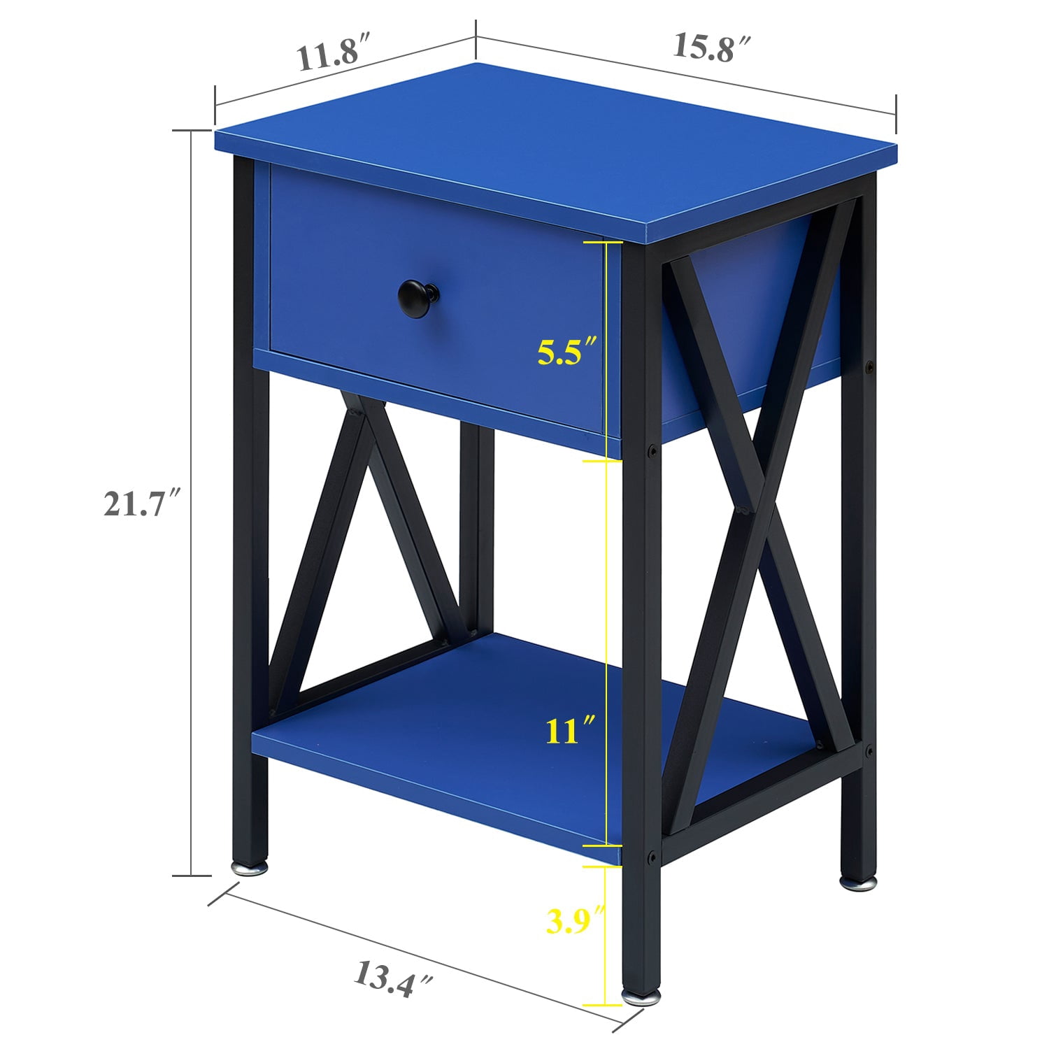 VECELO Industrial Nightstand, Set of 2, Dark Blue