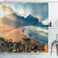 thumbnail image 1 of Iceland Shower Curtain, Stokksnes Headland on Southeastern Coastal, Fabric Bathroom Set with Hooks, 69W X 84L Inches Extra Long, Multicolor, by Ambesonne, 1 of 3
