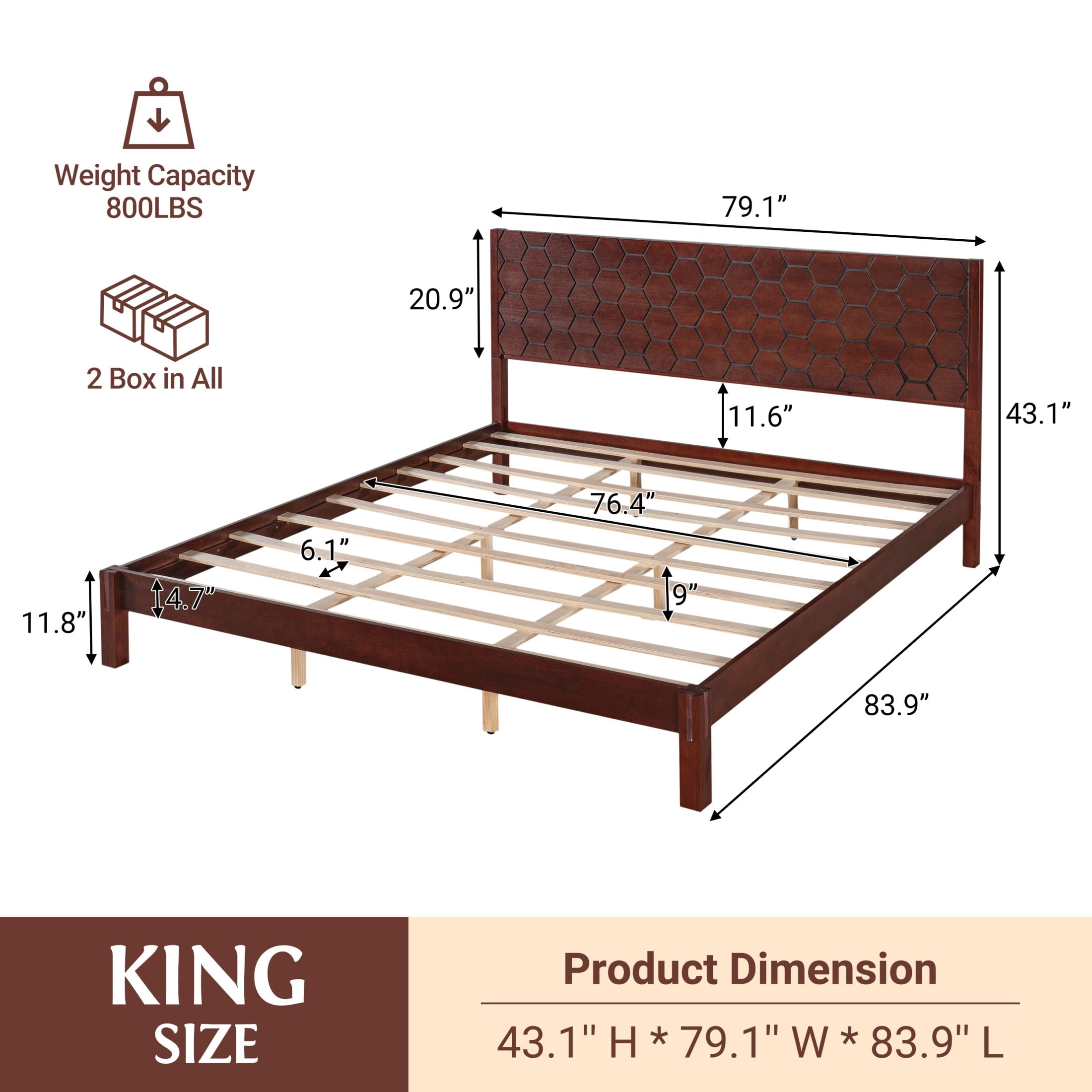 Christopher Knight Home Modern King Wooden Platform Bed Frame With Honeycomb Headboard, Walnut