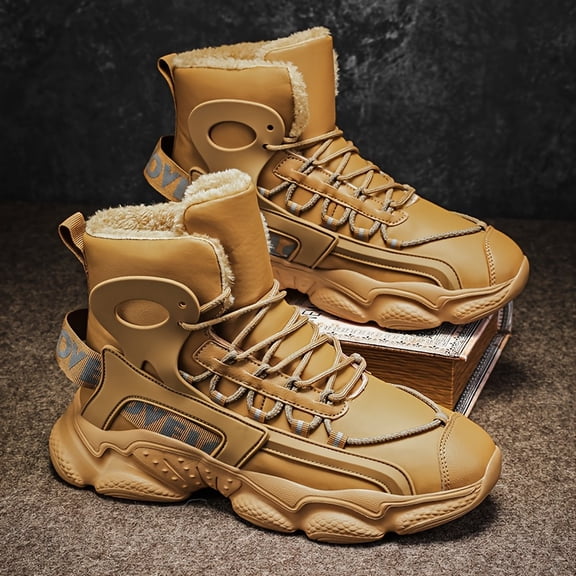 Men's Winter Thermal Insulated Short with Thick  Sole & Warm - All-Terrain Traction for Snow Hiking, Outdoor, and Casual Wear - Cold-Resistant Round Toe (Letter Print Design)