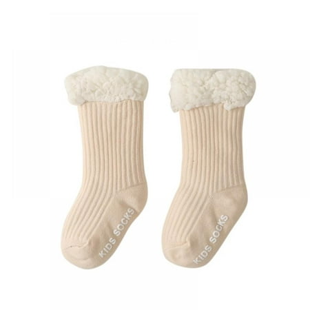 

SYNPOS 0-3 Years Toddler Girl Boy Sherpa-lined Fuzzy Socks Anti Skid with Grips Baby Girl Boy Christmas Socks Kids Slipper Socks(1pair)