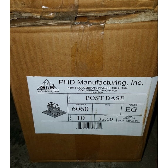 PHD MFG 6060 POST BASE FOR DOUBLE 1 5/8" STRUT, EG FINISH (10 PC CASE)