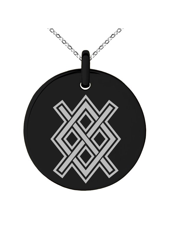 Stainless Steel Gungnir Rune Viking Norse Engraved Small Medallion Circle Charm Pendant Necklace