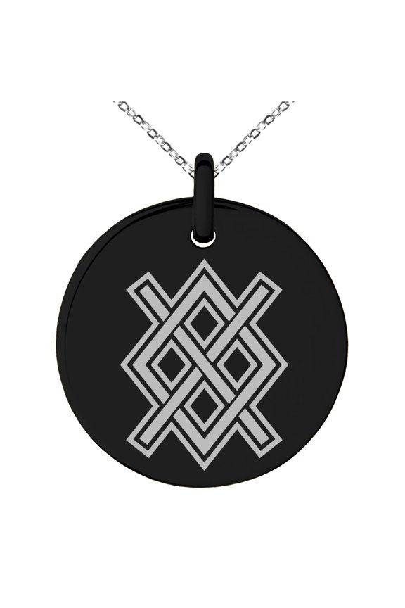 Stainless Steel Gungnir Rune Viking Norse Engraved Small Medallion Circle Charm Pendant Necklace