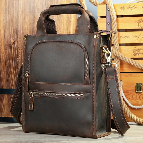 Genuine Leather High-grade Backpack Crazy Horse Leather Crossbody Bag,Brown