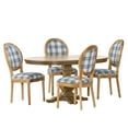 thumbnail image 2 of Noble House Dason Fabric and Wood 5 Piece Dining Set, Dark Blue Plaid and Natural, 2 of 13
