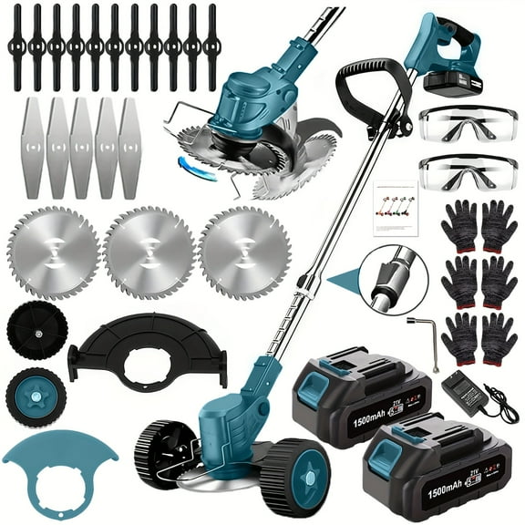 Cordless Electric Lawn Mower - 3 Blades & 2 Lithium Batteries, Powerful Yard/Garden Tool - Portable for Lawn Care - Father’s Day Gift Idea