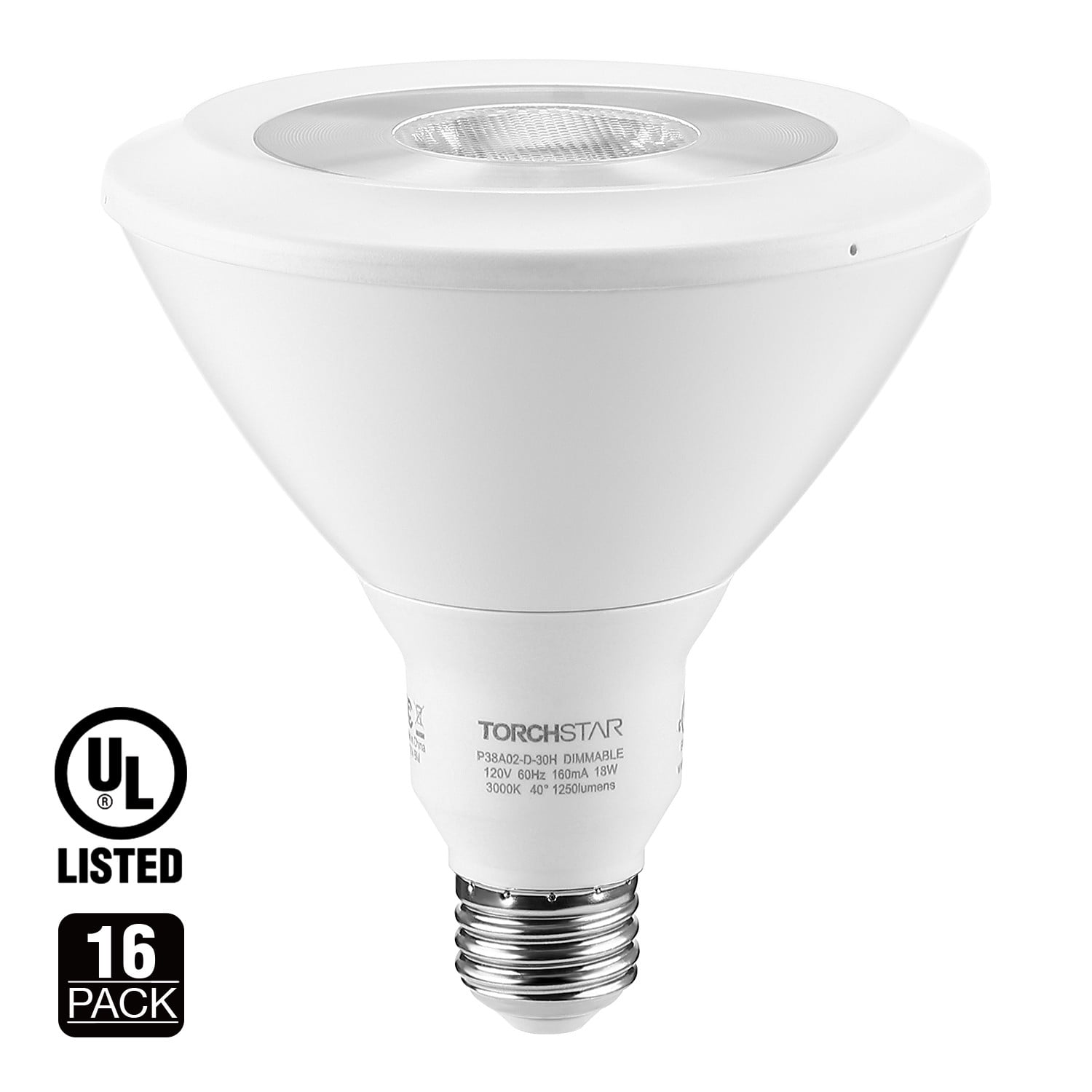 16 Pack 18w Dimmable Par38 Led Outdoor Flood Light Bulbs 5000k Daylight