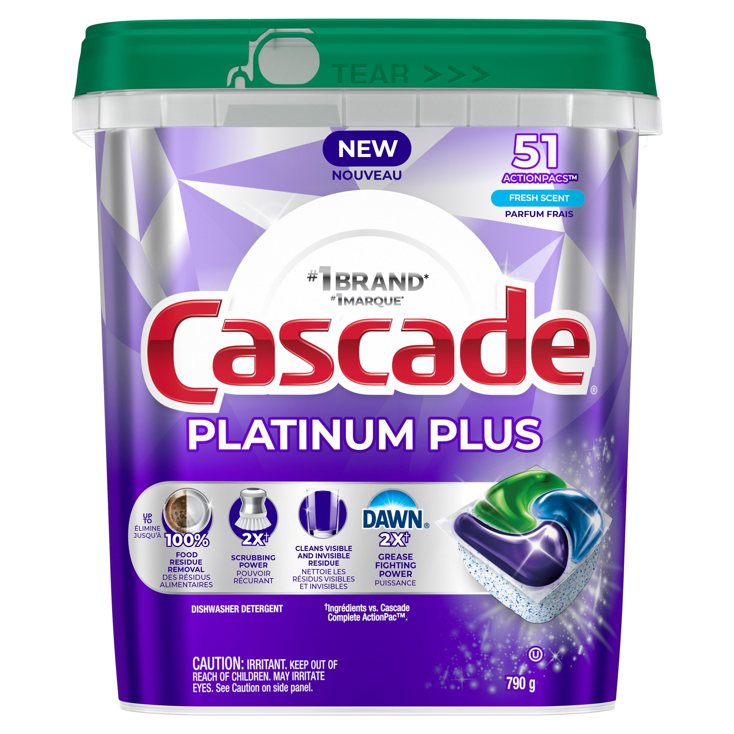 Sachets pour lave-vaisselle Cascade Platinum Plus, détergent pour lave-vaisselle, savon pour lave-vaisselle, pastilles pour lave-vaisselle, détergent pour vaisselle, parfum Frais, ActionPacs 51CT