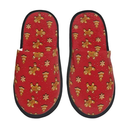 

Qekee Gingerbread Man Print Furry Slippers for Women and Men House Slipper Funny Bedroom Slippers Indoor -Medium