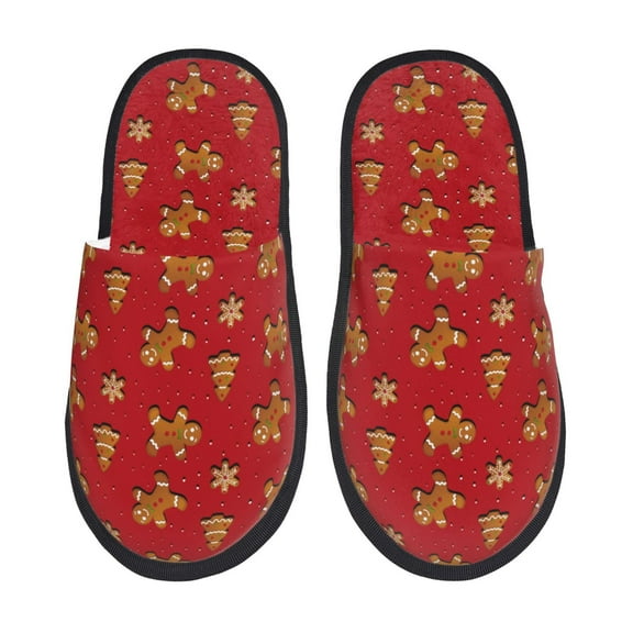 Yiaed Gingerbread Man Print Unisex House Slippers, Slip on Warm Shoes Indoor Outdoor with Anti-slip sole-Medium