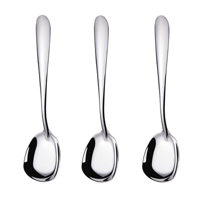 Cucharas cuadradas de acero inoxidable, cucharas de arroz, cucharas de sopa, pulidor de espejo, cubiertos, juego de 3 (plata)