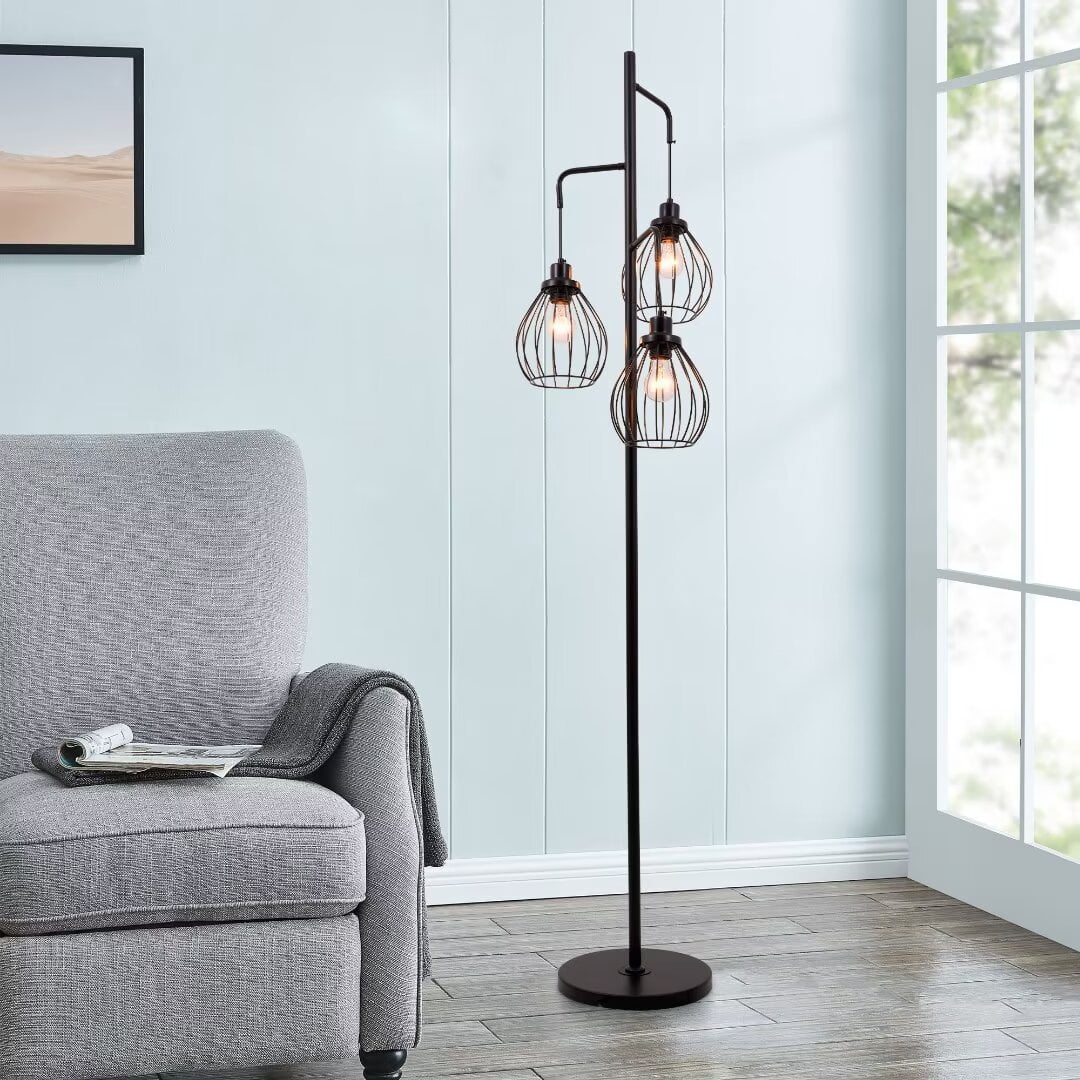 KPIBEST 3-light modern black floor lamp, 71-inch high pole standing reading lamp suitable for living room, bedroom