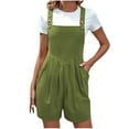 thumbnail image 3 of Feancey Womens Summer Overall Shorts Button Straps Loose Rompers Cotton Casual Solid Color Jumpsuits with Pockets Army Green S, 3 of 7