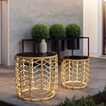 thumbnail image 4 of EVERITE Outdoor Wave Wicker End Tables Set of 2,Modern Boho Style with Built-in Solar Lights,Natural Brown, 4 of 8
