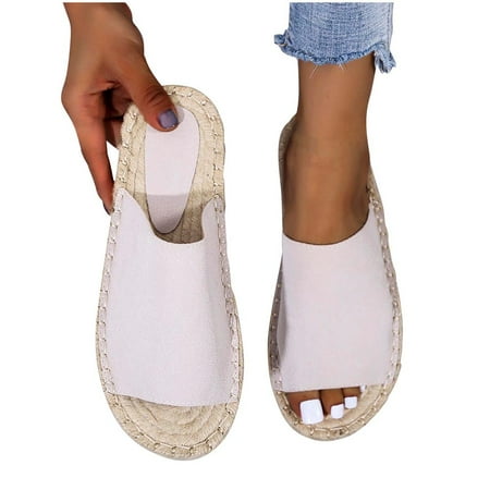 

Zanvin Womens Sandals Clearance Women Summer Casual Sewn Fisherman s Flat Bottomed Hand Woven Hemp Rope Bottom Slippers Beige 35