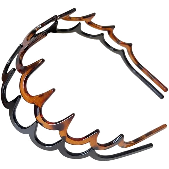 Zig Zag Headbands for Women Men, Wavy Teeth Hair Hoops, Wave Style, High Cranium Head Bands, Versatile Unisex Hair Accessories, Black and Amber