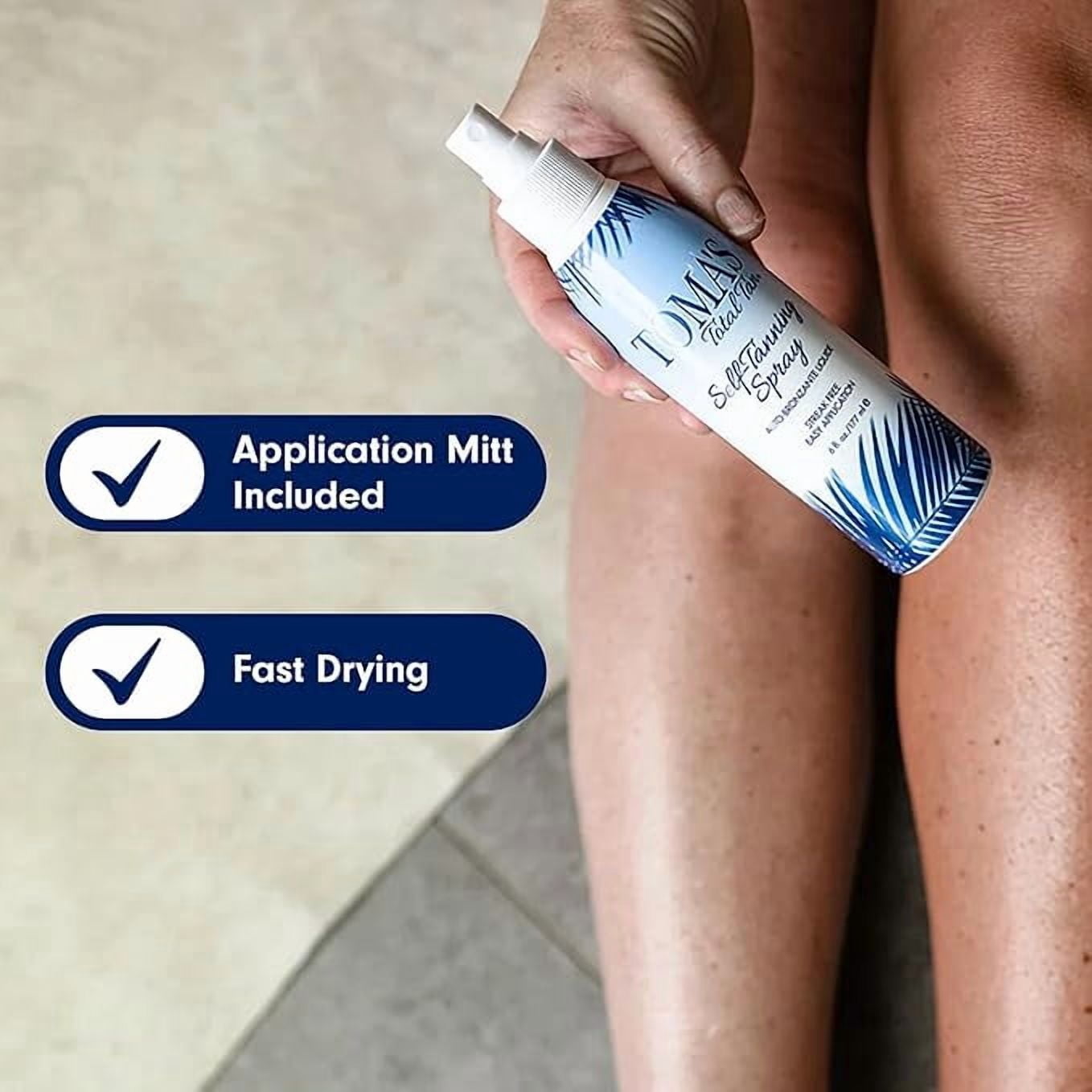 Toma's Total Tan Liquid Spray Instant Sunless Tanner - Whole Body Natural Looking Golden Bronze - Non-Sticky Streak-Free Application - Tropical Scent - 6 oz
