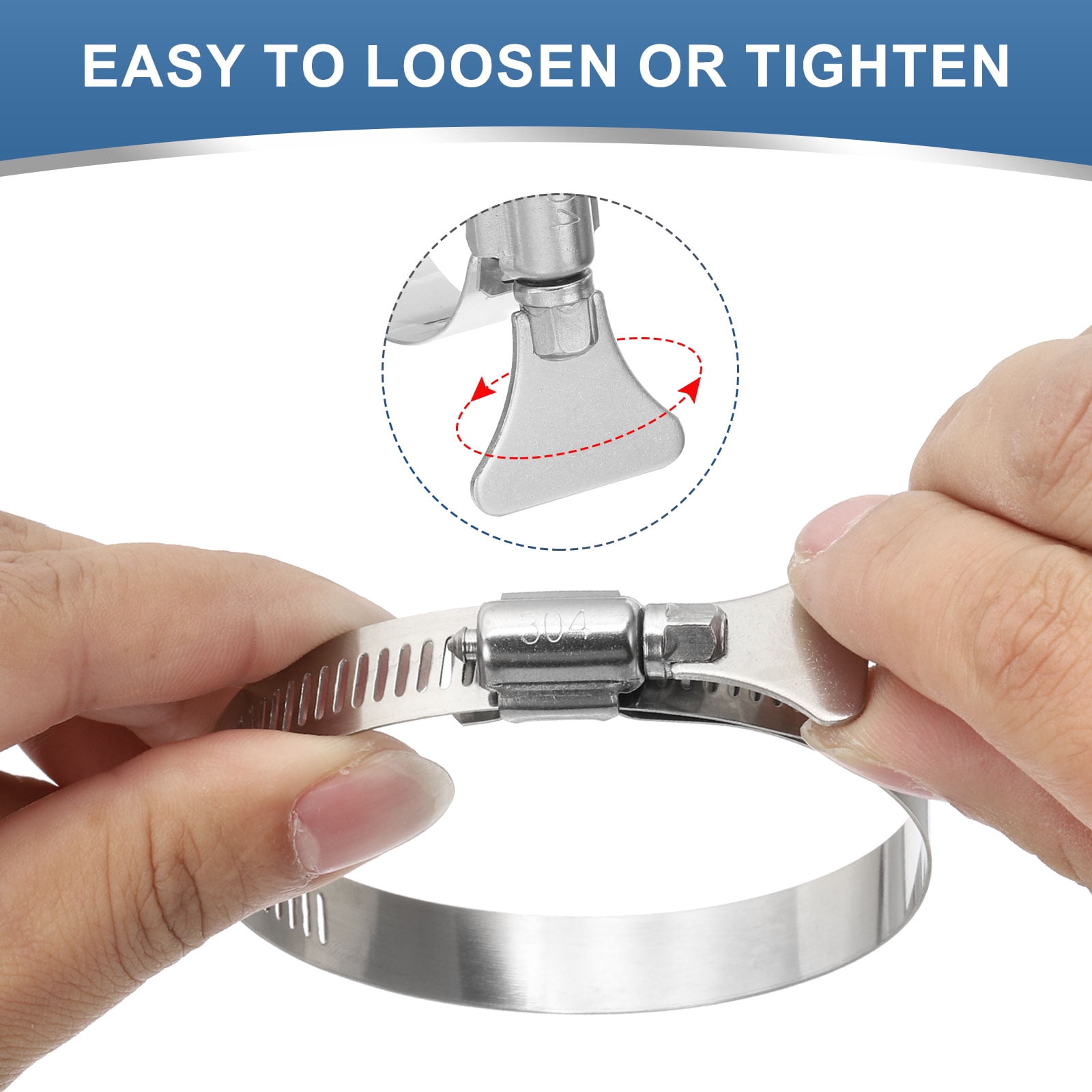Uxcell Stainless Steel Hose Clamp, 16 Pcs 65-89mm (2.6-3.6Inch) Adjustable Thumb Screw Key Type Clamps Worm Gear Hose Clamp for Plumbing Fastener Tube Radiator Garden, Silver Tone