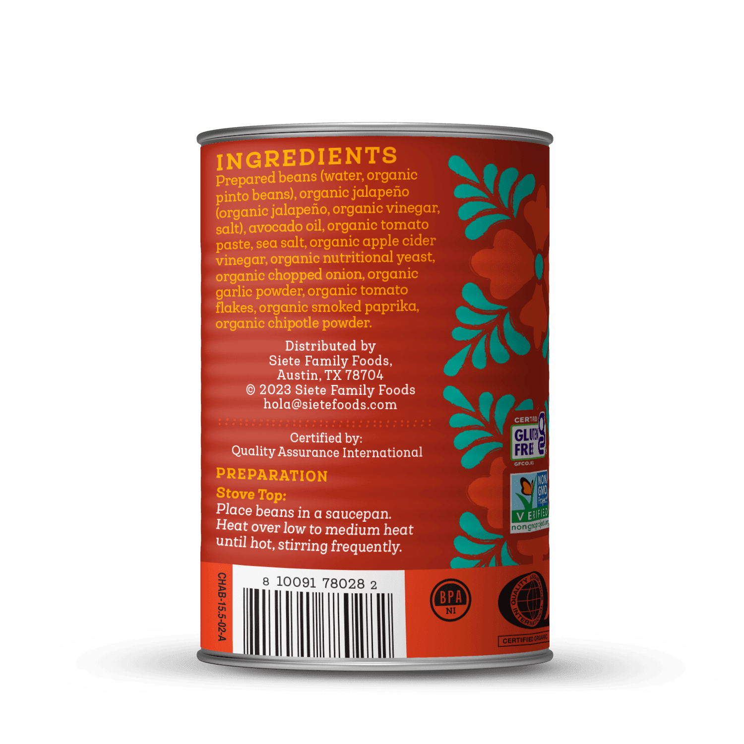 (12 pack) Siete Family Foods, Vegan Charro Beans, 15.5 oz can