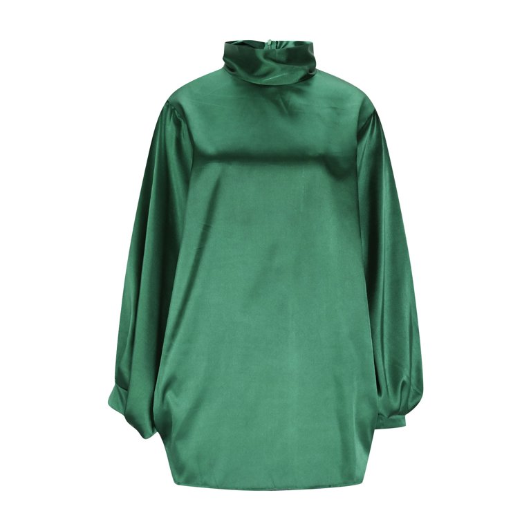 ladies roll neck dress LNWUY Women's Turtleneck Elegant Satin Mini Loose Lantern Sleeve Plus Size Cocktail Party Dresses Green S Vietnam War Era