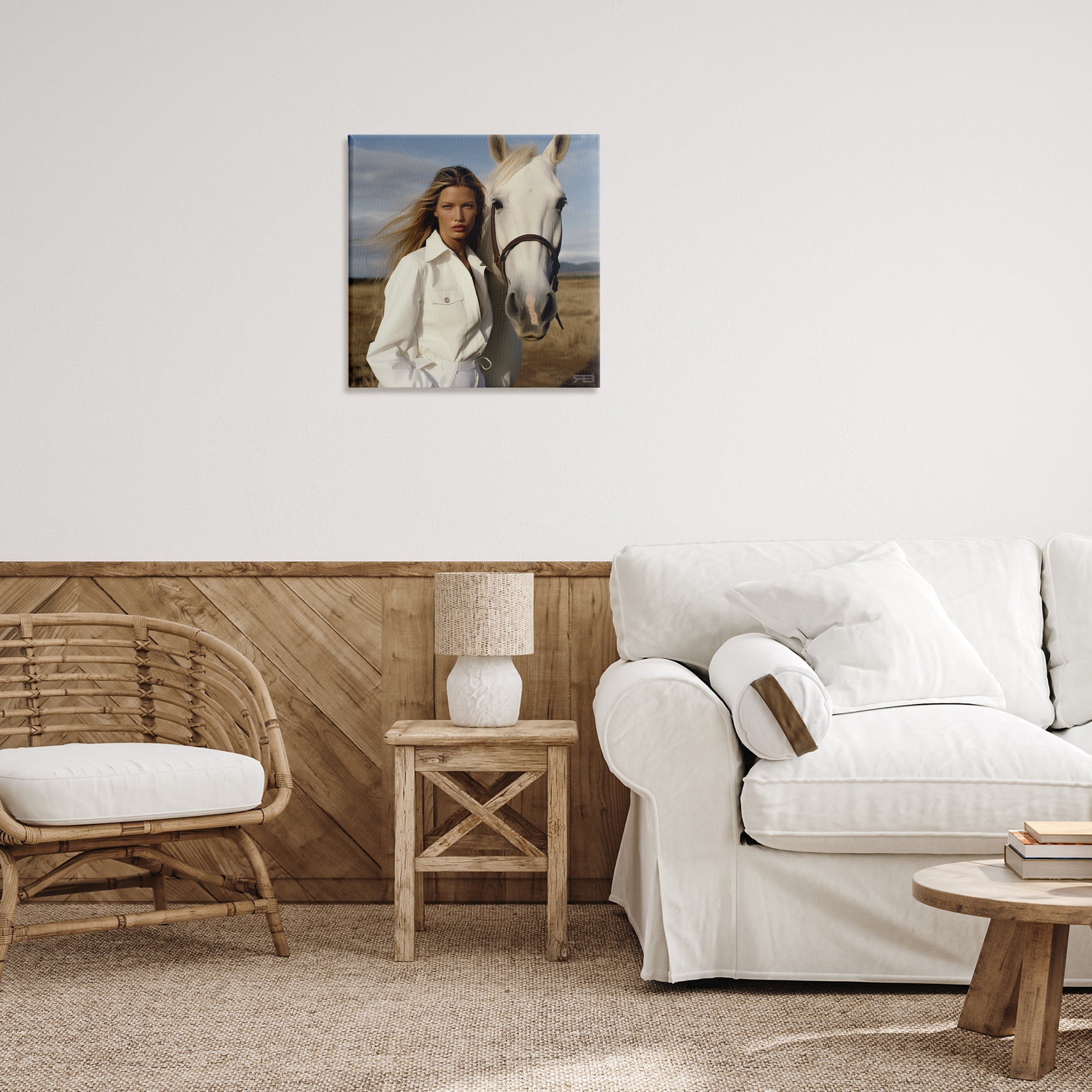 Stupell Industries Equestrian Girl & White Horse People Painting Wrapped Canvas Art Print Wall Art, 24 x 24
