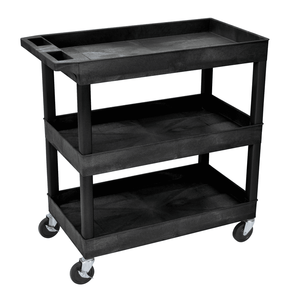 Luxor EC111B Tub Storage Cart 3 Shelves Black,32" x 18" Walmart