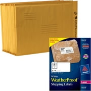 Duck Brand Kraft Bubble Mailers, Manila, 120-Count, 10.5" x 15" and Avery White WeatherProof Labels with trueBlock Technology for Laser Printers, 2" x 4", Box of 500 Bundle