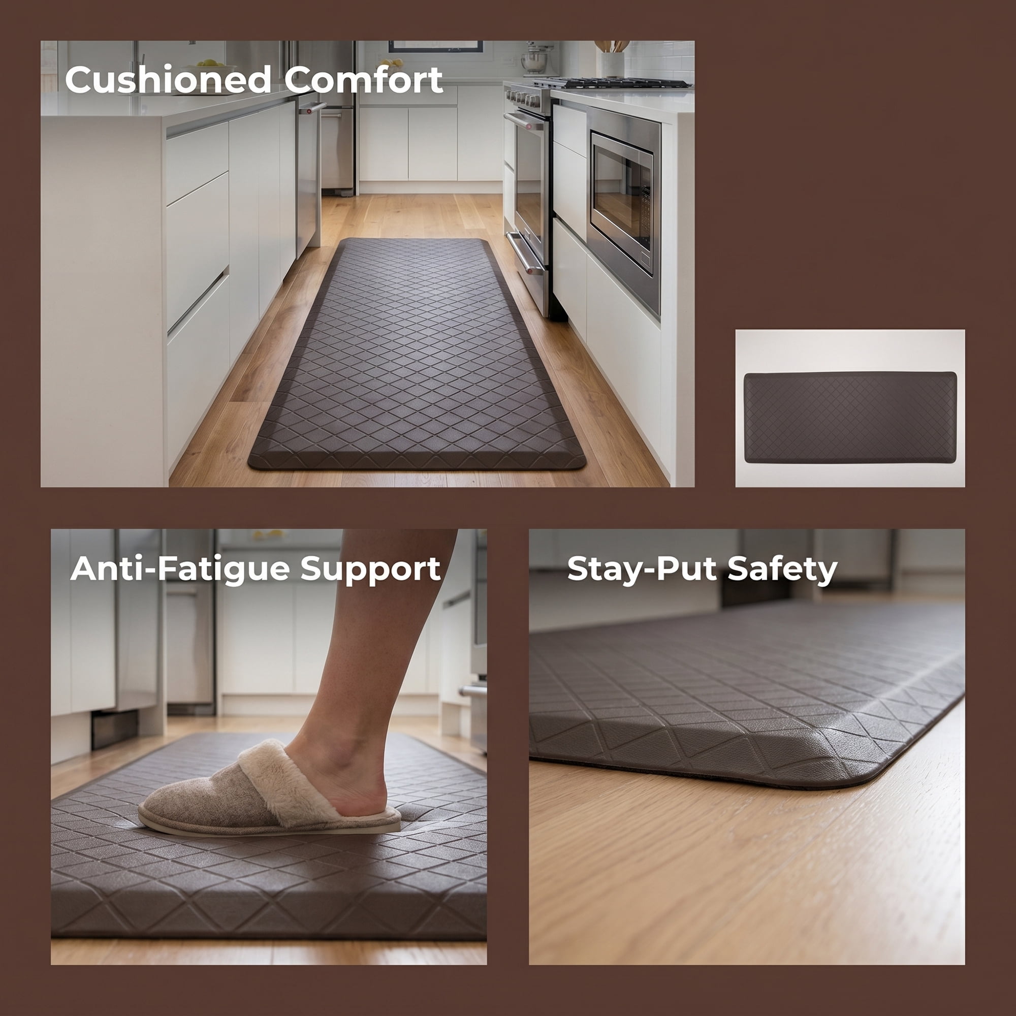 Unique Bargains Geometric Anti-fatigue Waterproof Oil-proof PVC Floor Pads Brown 47" x 17"