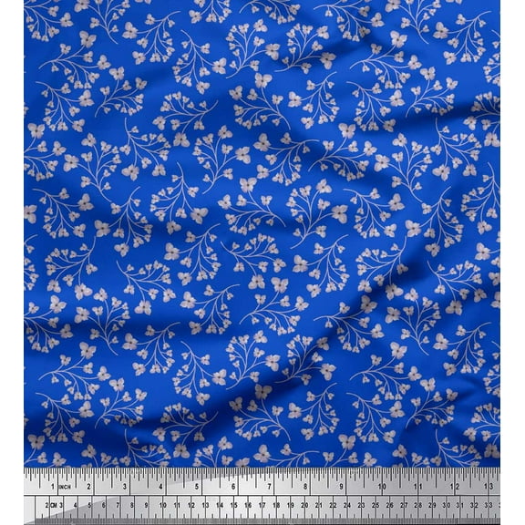 Soimoi Blue Cotton Duck Fabric Artistic Floral Decor Fabric Printed Yard 44 Inch Wide