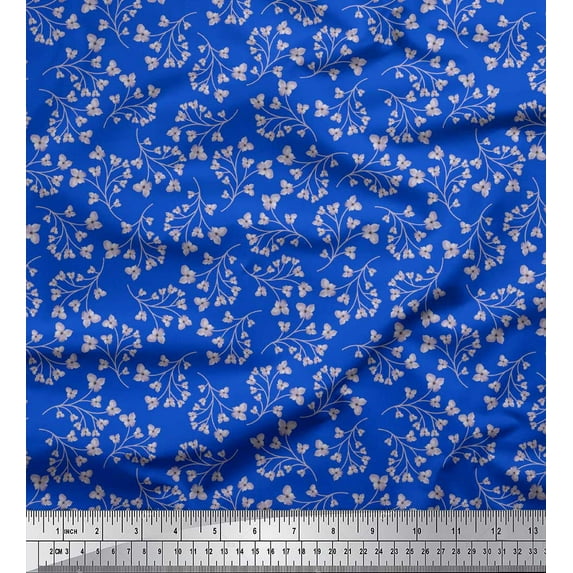 Soimoi Blue Japan Crepe Satin Fabric Artistic Floral Print Sewing Fabric Yard 44 Inch Wide