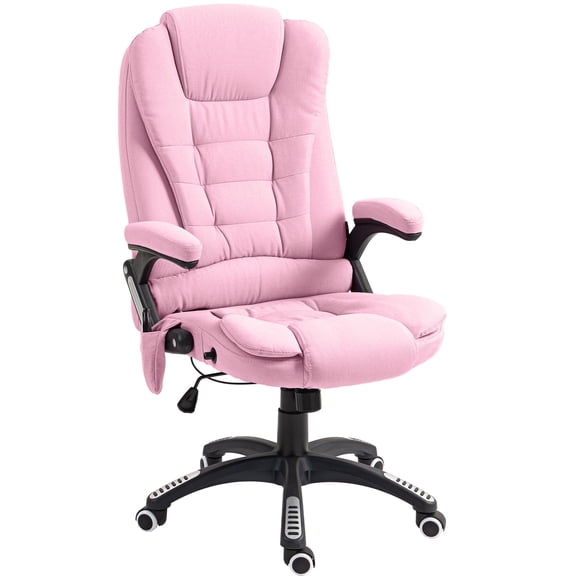 Pink High-Back Massage Office Chair with Reclining Back & Swivel - Linen Fabric Executive Desk Chair for Home or Office - 29.1" x 26.4" x 45.7"