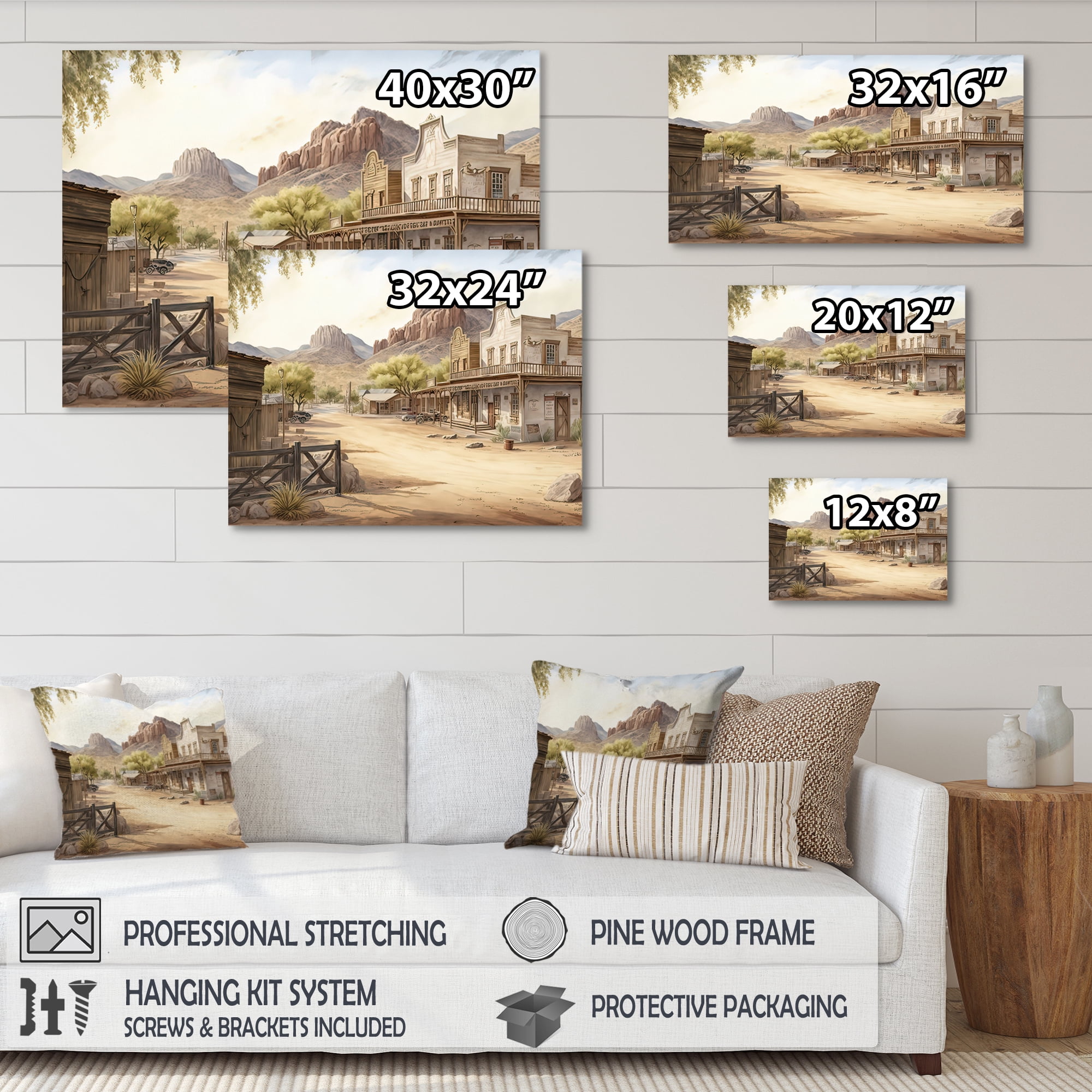 Designart Arizona Wild West Town III Canvas Wall Art