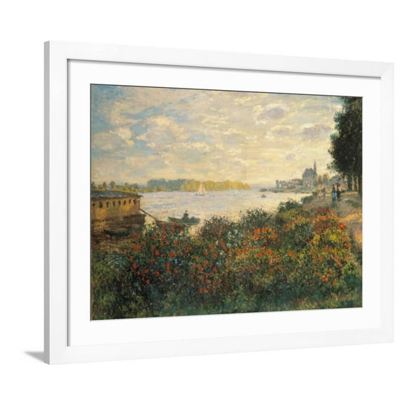 Art.com Red Flowers at the Bank at Argenteuil, 1877 Giclee Print by Claude Monet, White Frame Wall Art, 40" x 32"