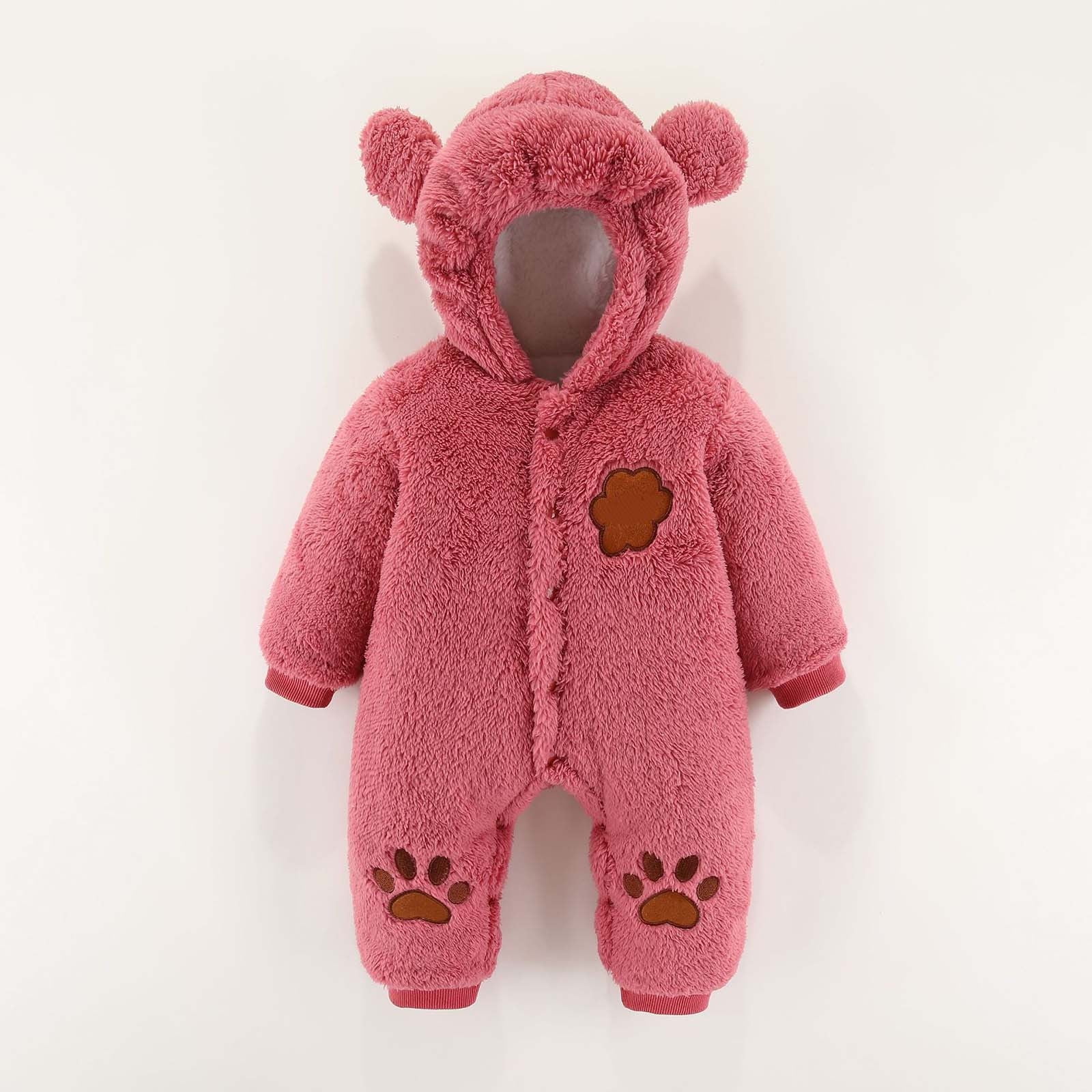 Toddler Jumpsuit Red Baby Onesie Long Sleeve Button down Bear Ear Hooded Romper Snowsuit Cute Baby Boy Clothes 10-12 months