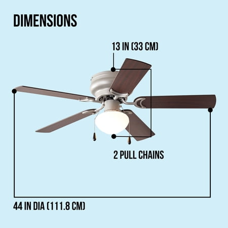 MAINSTAYS 44 INCH HUGGER INDOOR CEILING FAN WITH LIGHT KIT, SATIN NICKEL, 5 BLADES, REVERSE AIRFLOW