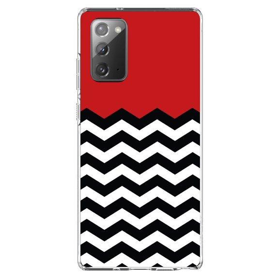 DistinctInk Clear Shockproof Hybrid Case for Samsung Galaxy Note 20 (6.7" Screen) - TPU Bumper, Acrylic Back, Tempered Glass Screen Protector - Black White Red Chevron - Black & White Stripes Pattern