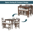 thumbnail image 2 of EUROCO 45"L 6-Pieces Small Place Dining Table Set for 6, Kitchen Dining Table with 2 Drawers, Counter Height Square Kitchen Set with Upholstered Chair and Bench, Walnut, 2 of 8