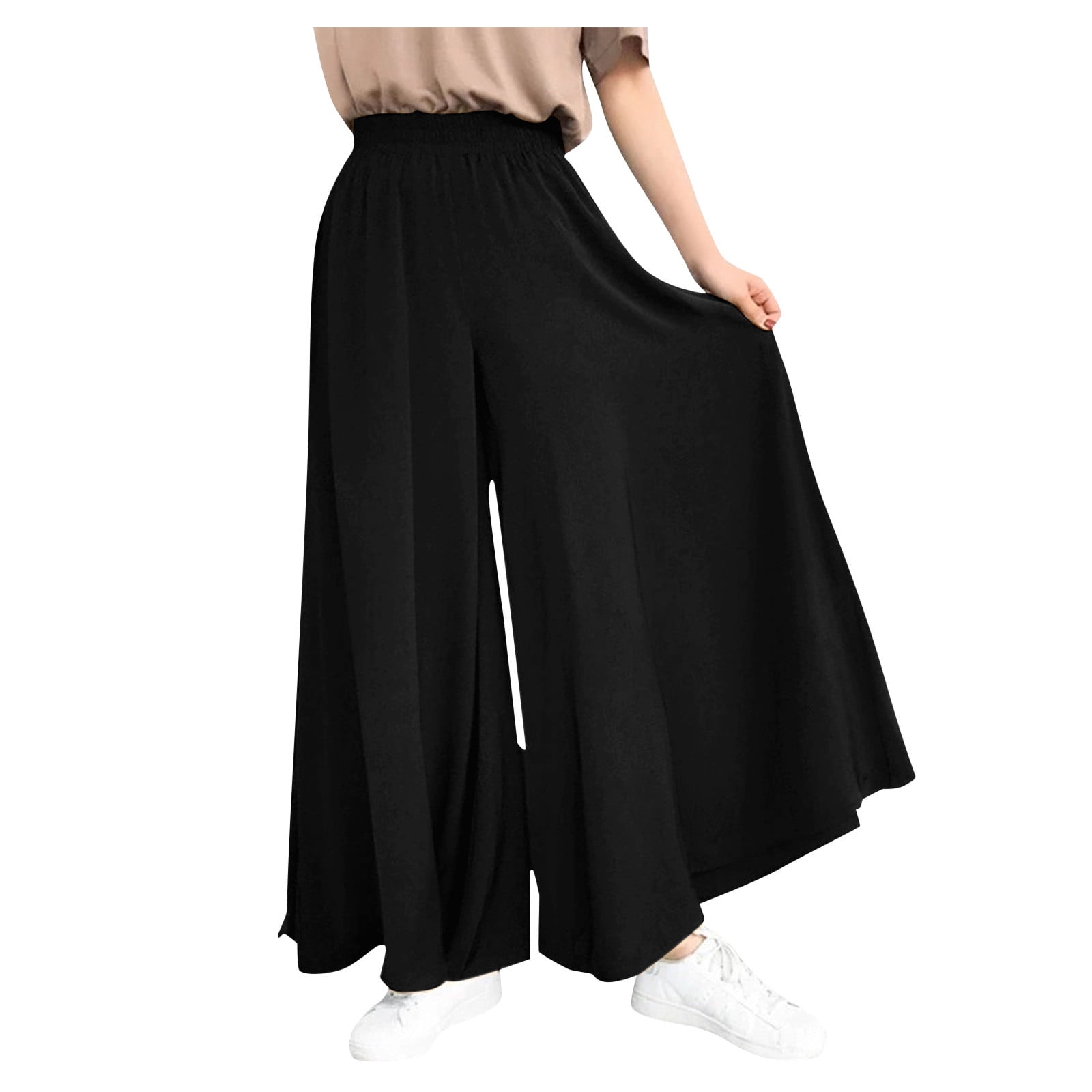 JDEFEG Womens Elastic Belted High Waist Casual Loose Long Pants