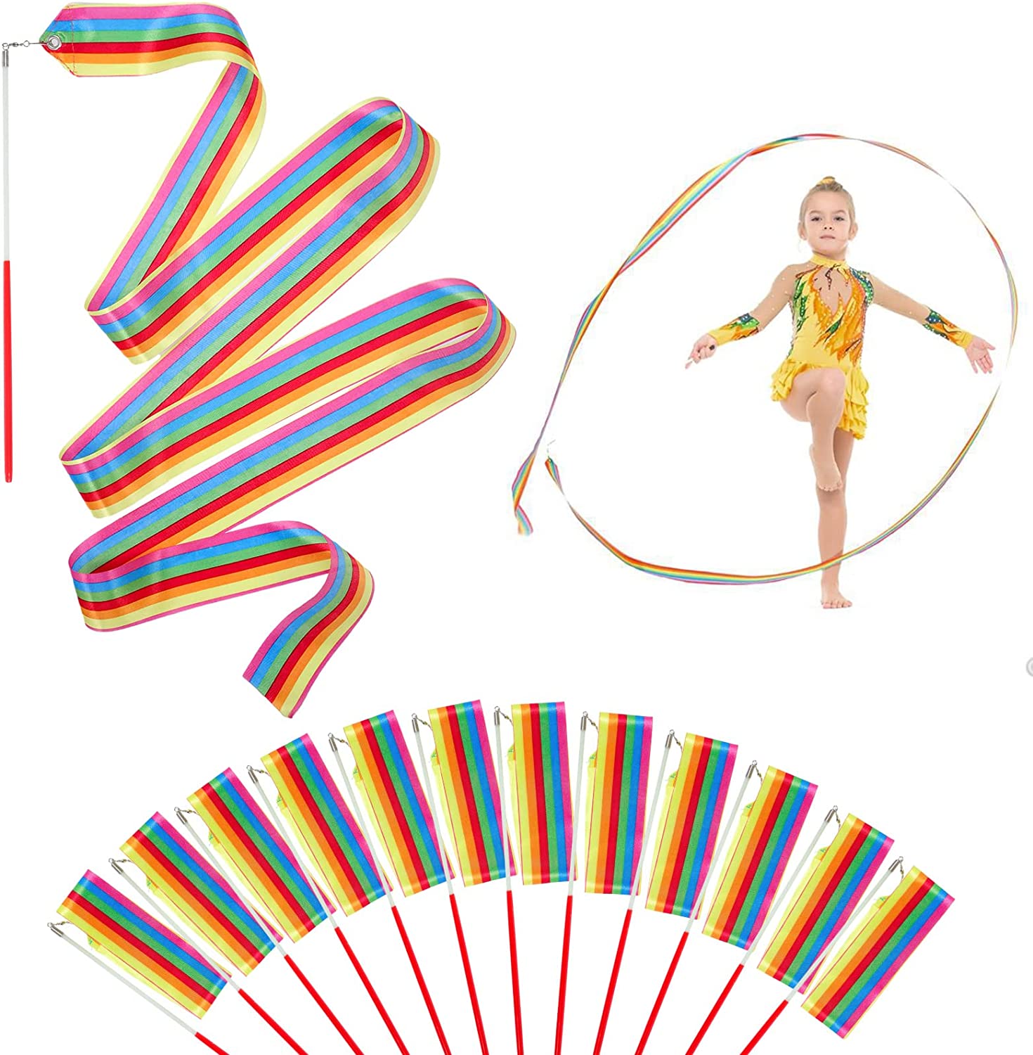 12 Pack Dance Ribbons Streamers Gymnastics Baton Twirling Wand Workship