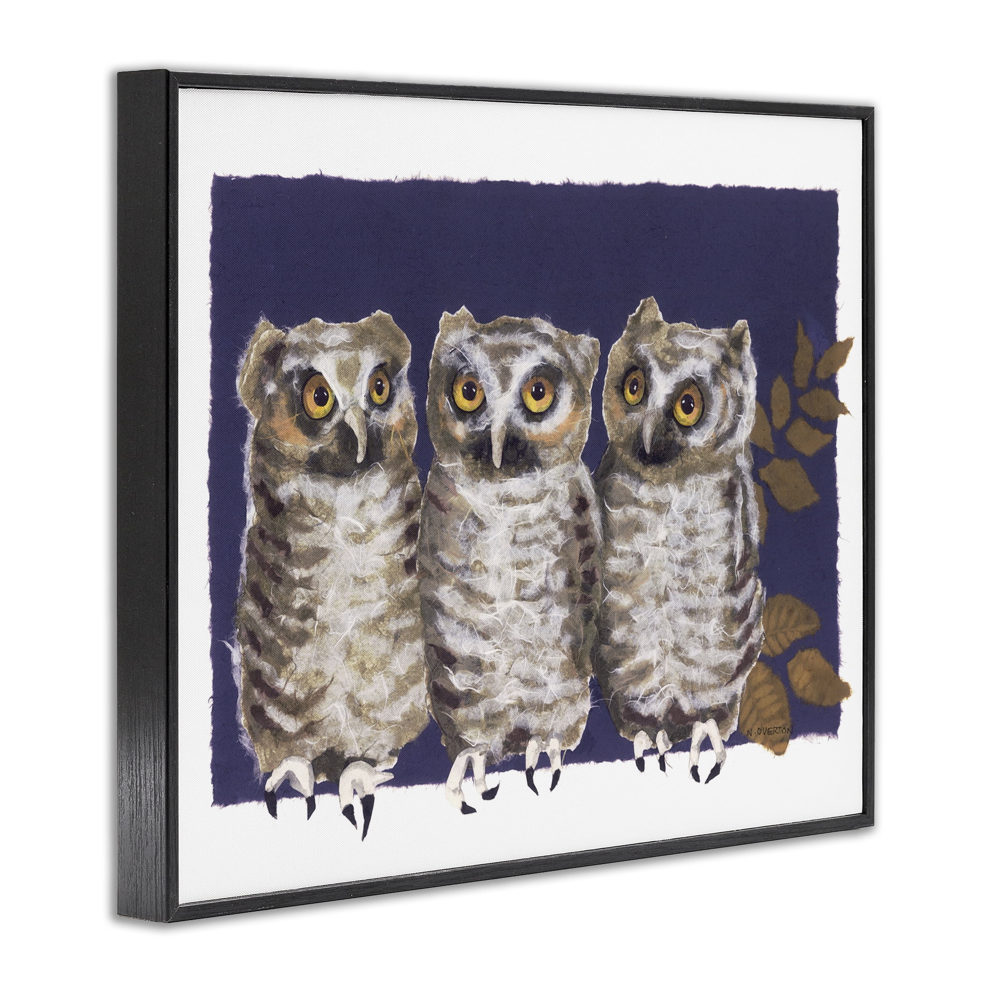 Stupell Industries Owl Trio & Leaves Animals & Insects Painting Black Framed Art Print Wall Art, 14 x 11