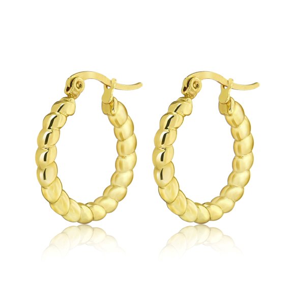 JeenMata Twist Hoop Earrings for Women - Fashion Earrings in Yellow Gold Plating, Everyday Jewelry