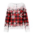 thumbnail image 4 of Women's Autumn Winter Snowflake Print Top Waffle Henry Shirt for Winter Themed Comfortable and Casual Shirts with Loose Knit,Red,S, 4 of 7