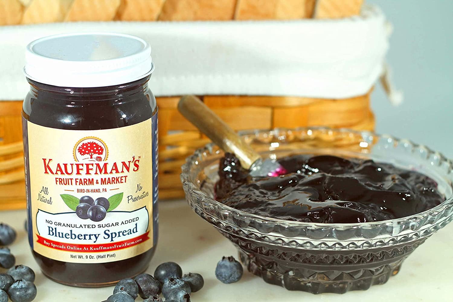 Kauffman Orchards Blueberry Fruit Spread, All Natural, No Preservatives or Granulated Sugar Added, 9 Oz. Pack of 1