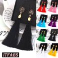 thumbnail image 3 of Femmes Mode Boucles d'Oreilles Bohème Bijoux Long Pompon Frange Boho Crochet Goutte Dangle, 3 of 5