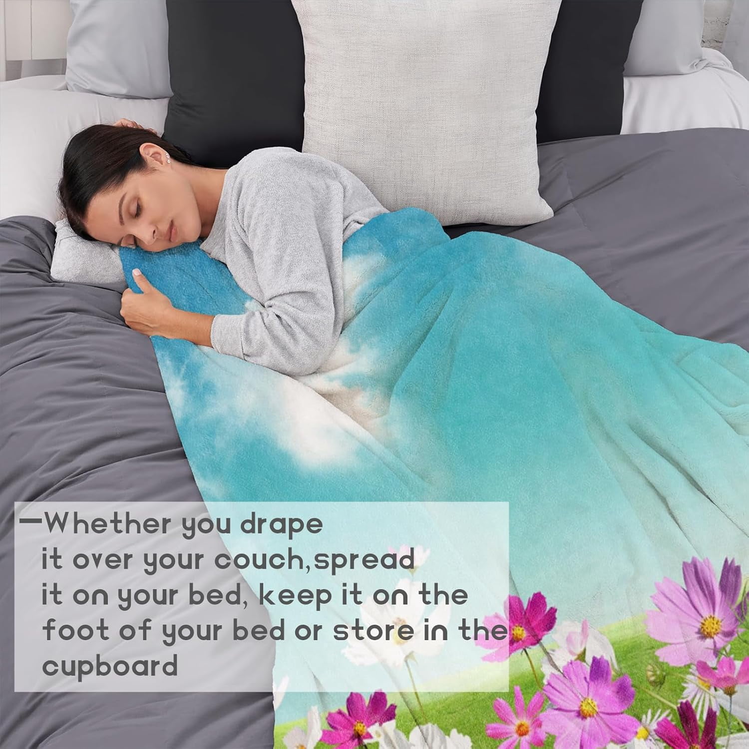 Floral Hello Spring Fleece Blanket - 50x60in Butterfly and Blooming Flower Throw Blankets,Soft Cozy Lightweight, Ideal for Living Room Home Rustic Decor and Kids Women Girls Gifts