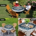 thumbnail image 4 of Blue Boho Floral Round Tablecloth for 36-44 Inch Tables, Fitted Table Cover with Elastic Edge, Vintage National Floral Textured Waterproof Outdoor Table Cloth Protector for Patio Garden Dinner Picnic, 4 of 9