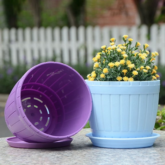 Travelwant Plastic Planters with Saucer Plant Pots with Multiple Drainage Holes, Small Indoor Seeding Nursery Pots, Modern Decorative Pots for Succulent