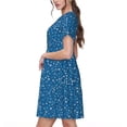 thumbnail image 2 of Gukieu Blue Star Print Print Women's Short Sleeve Dress, Elastic Waistband A-line with Pockets Summer Dress, Suitable for Daily Leisure, Work, Vacation, 2 of 6